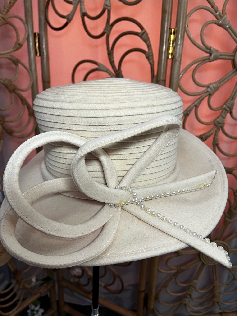 vintage brenda waites bolling ivory sculptural derby hat tea party church hat